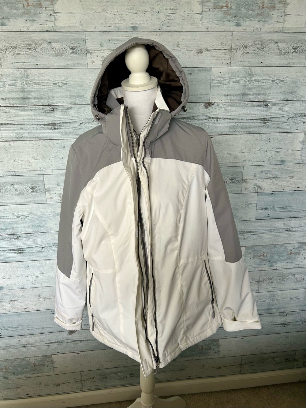 ZeroXposur White and Light Gray Hooded Winter Coat